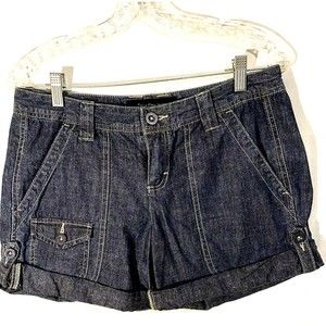 Calvin Klien Womens Cotton Chambray Shorts Sz 4 Blue Cuffed Hem w/Side Lapels